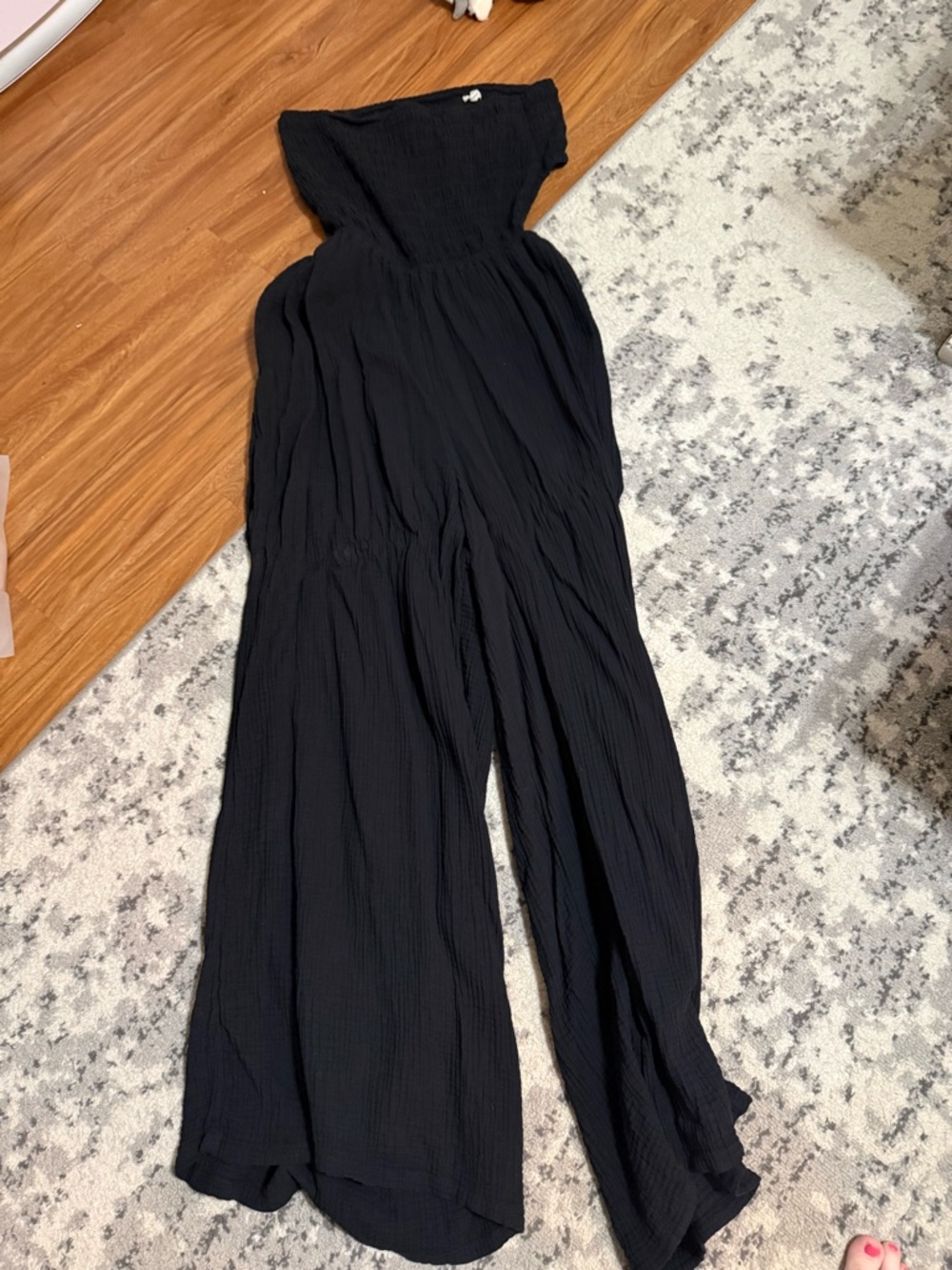 aerie Black Strapless Wide-Leg Jumpsuit